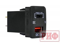 Розетка USB Type C, QC 3.0 с вольтметром для Toyota 32x20